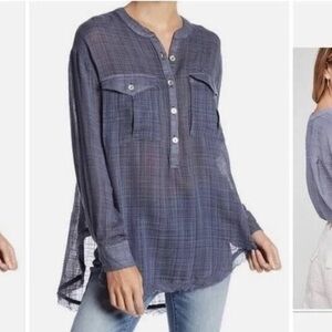 Free People Talk To Me Frayed Hem Popover size L Rayon and cotton blend